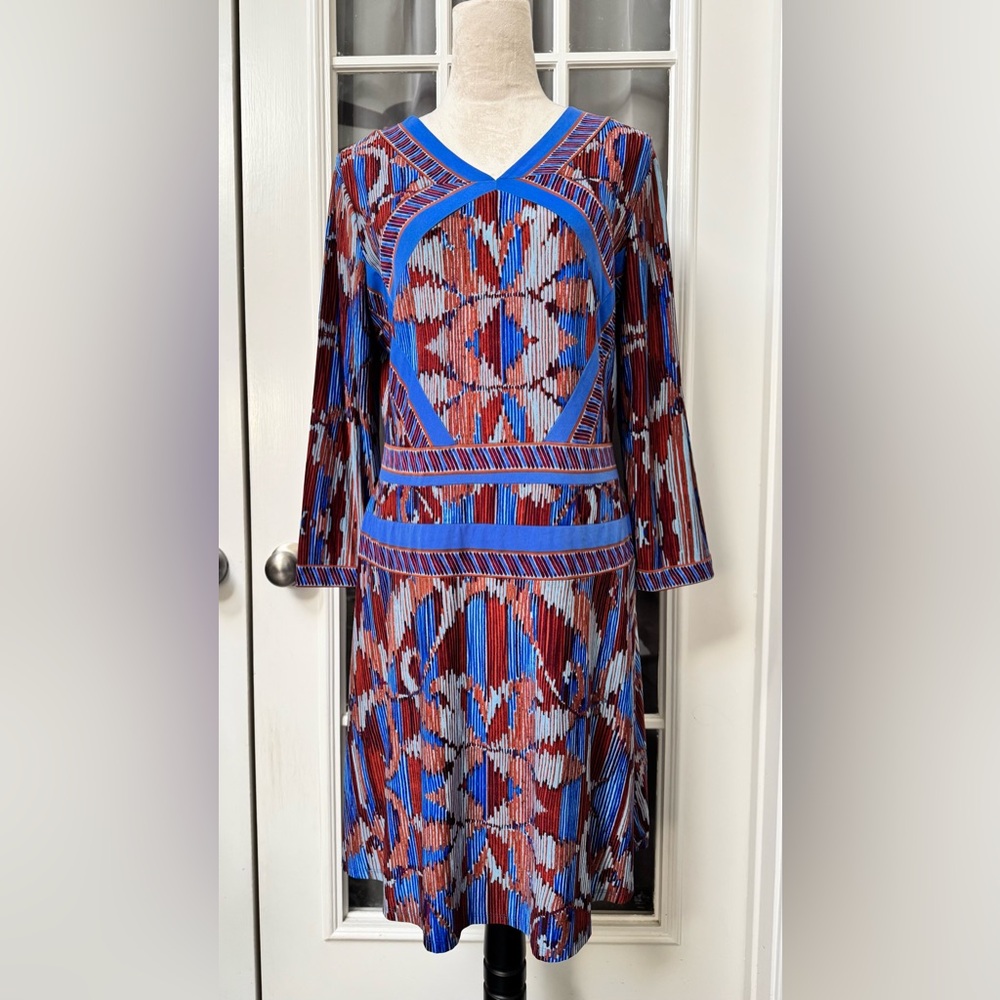 BCBGMAXAZRIA Damika Geometric Print Pleated Dress Size L